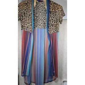 Crazy Train Kimono Women O/S Multi Leopard Serape Mesh Duster Open Cardigan